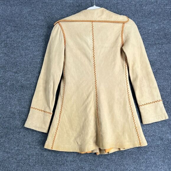 Vintage North Beach Leather Jacket Cream Whipstitch Button Up Hippie Pockets - Picture 8 of 16